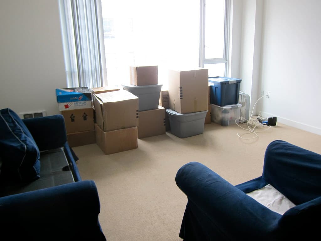 Boxes packed and ready in a newly moved-into apartment